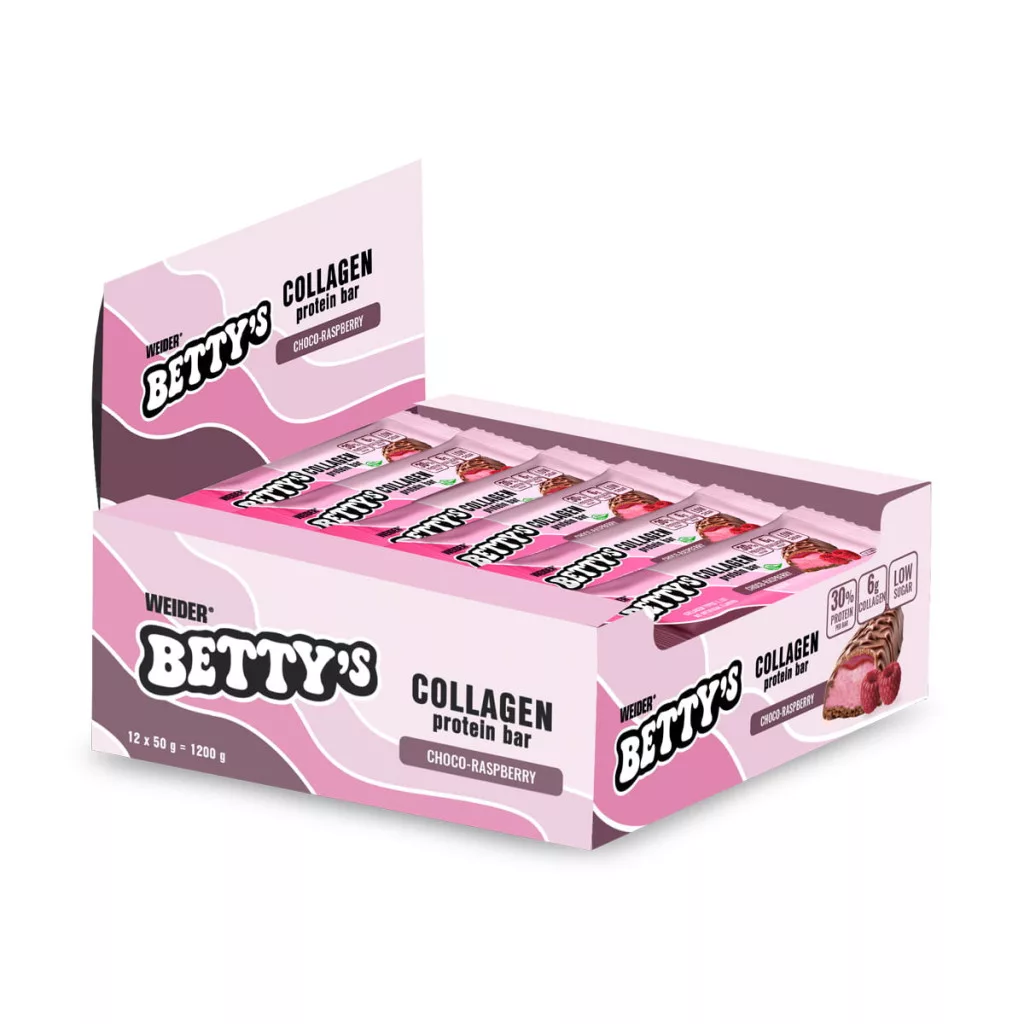 BETTY’S COLLAGEN BAR – BETTY’S KOLLAGÉN FEHÉRJESZELET – 12X50 g -csokis málna