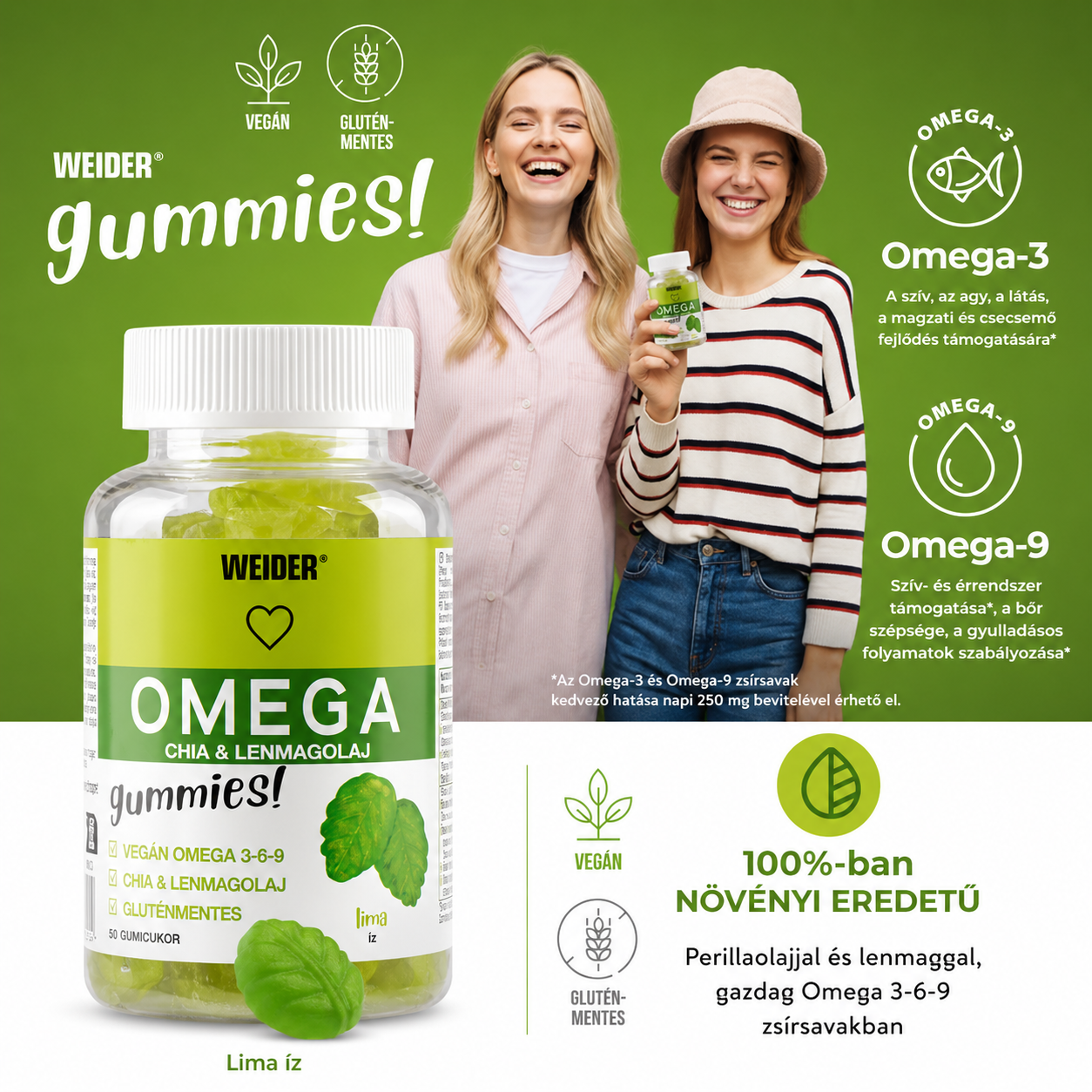 Omega UP Gummies – Omega 3-6-9 gumicukor – 50 db – lime Íz